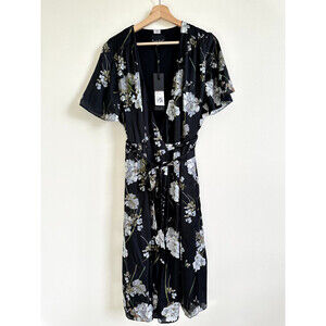 Phase Eight women's Tasha Wrap Satin Belted Dress, Black Floral US 12/UK 16 $328